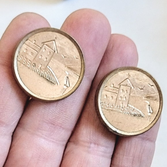 🆕 Vintage Estate 12K Gold Filled Cottagecore Round Etched Scenery Earrings - Picture 3 of 6